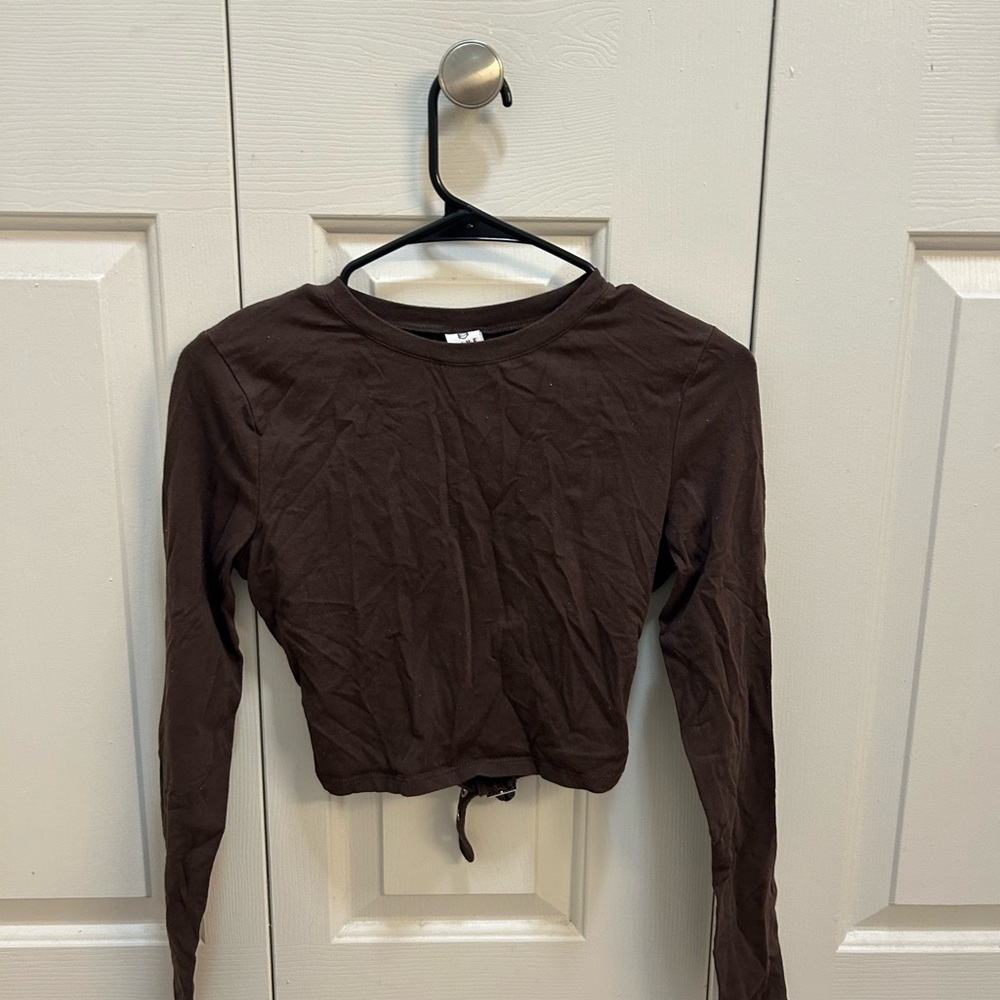 Brown Long Sleeve Crop Top